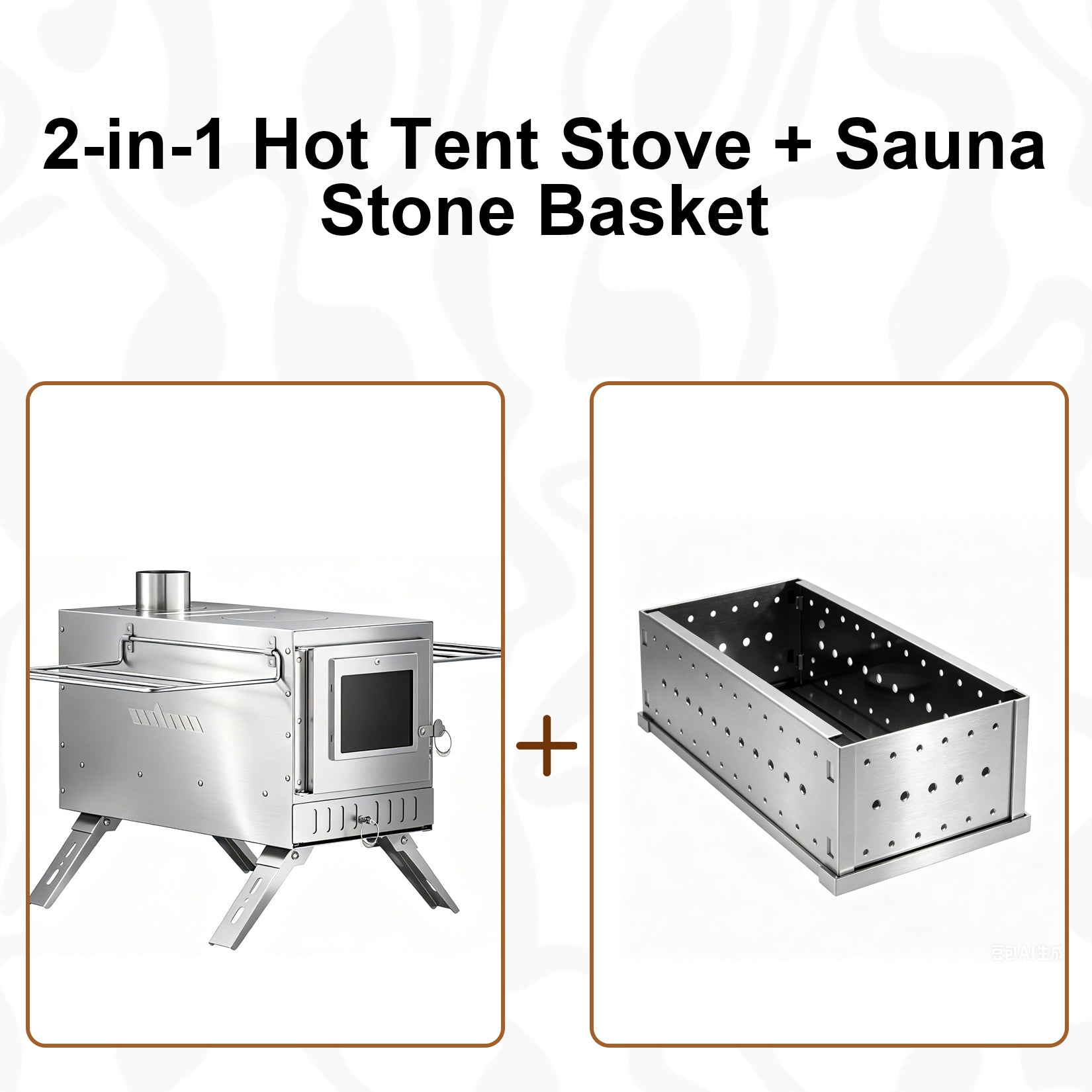 Wood Burning Sauna Stove Kit: 2 in 1 Portable Stainless Steel Heater Tent Stove for Outdoor Tents, Outdoor Sauna Hot Tent Stove with Chimney Pipes