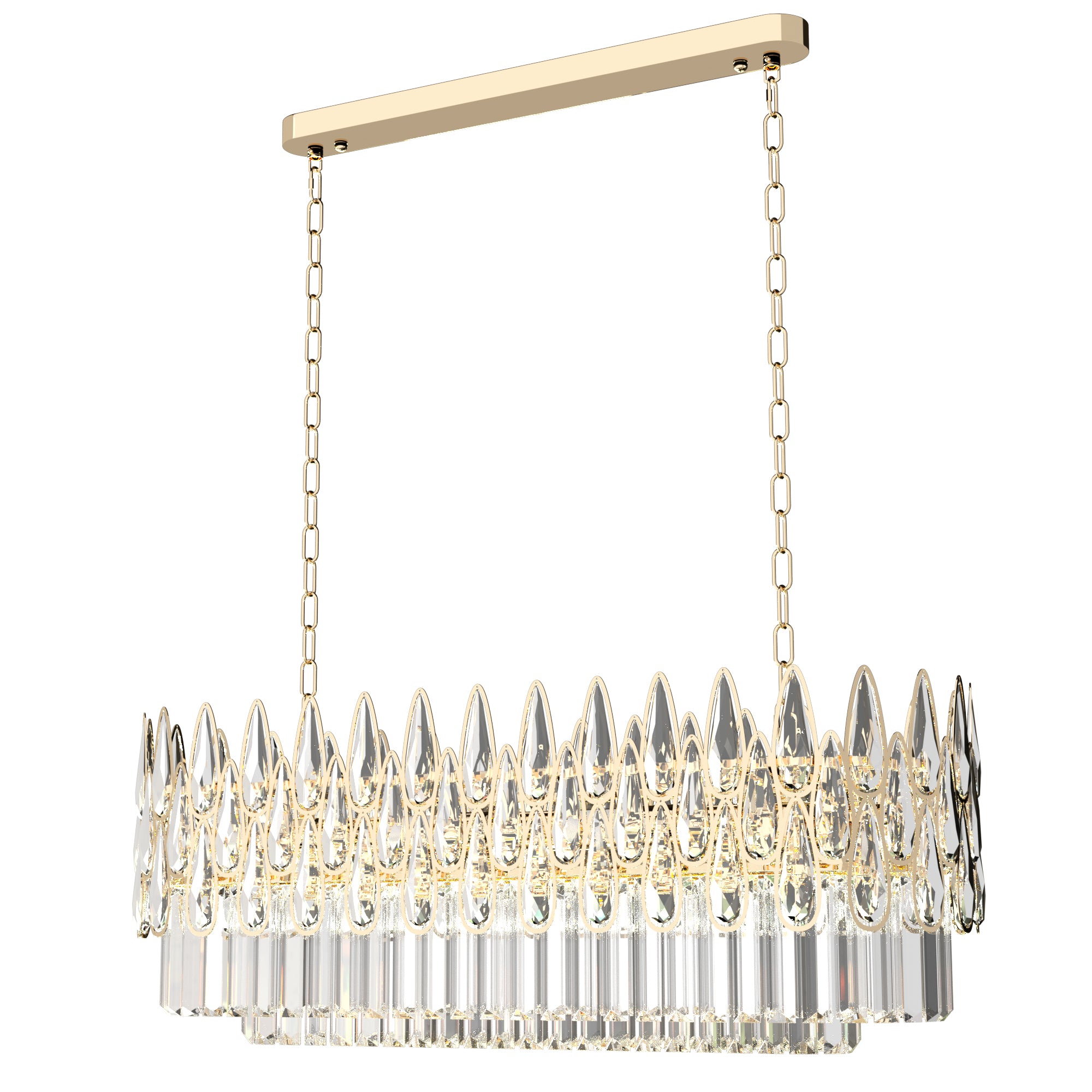 Rectangular Crystal Chandelier Pendant Lamp Light Fixtures w/ Raindrop Crystal