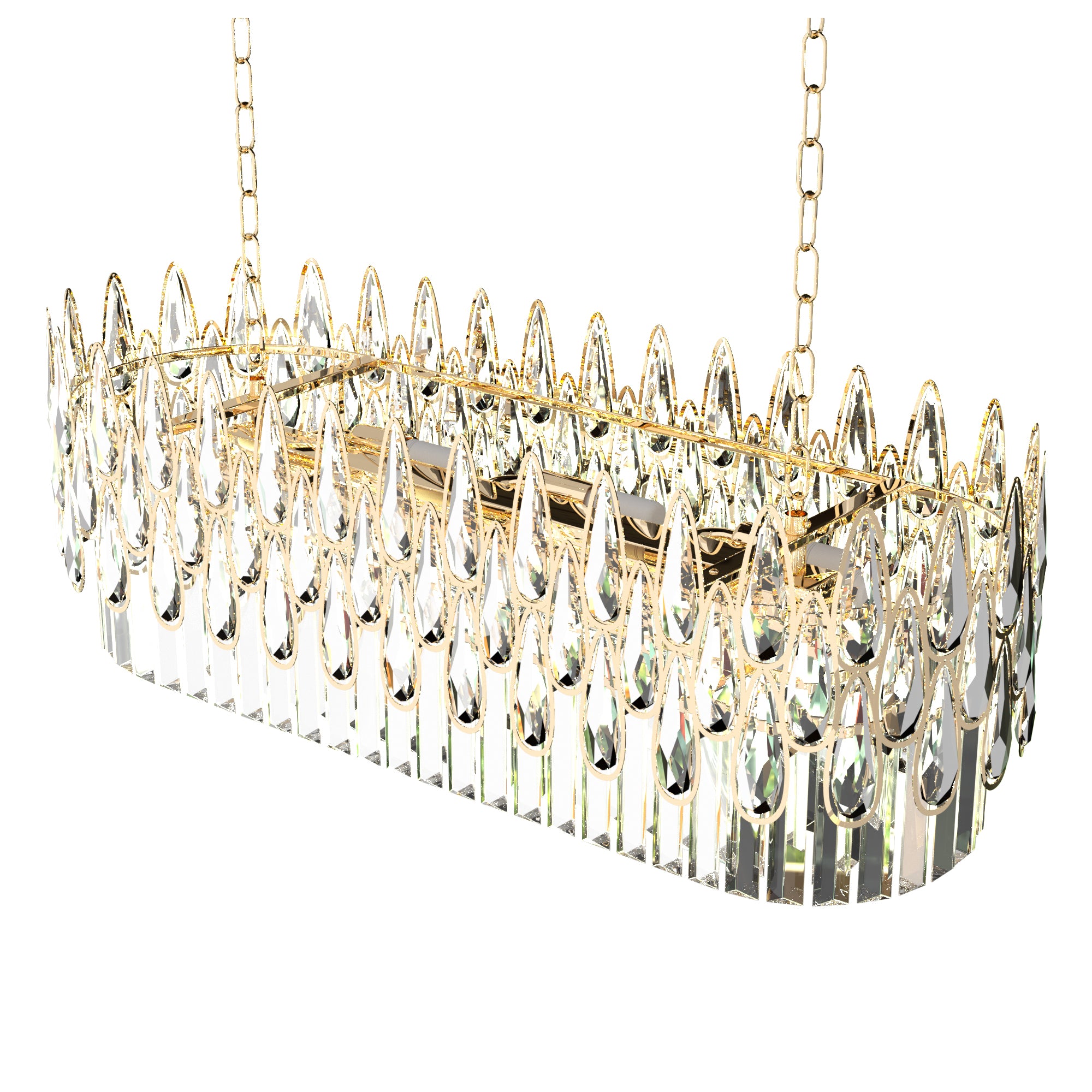 Rectangular Crystal Chandelier Pendant Lamp Light Fixtures w/ Raindrop Crystal