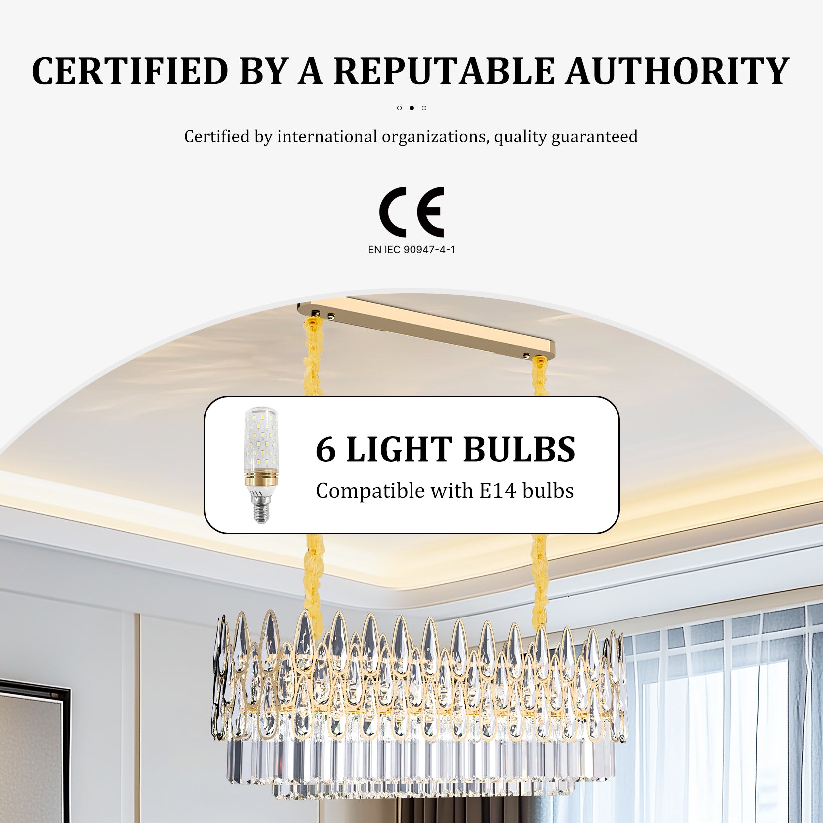 Rectangular Crystal Chandelier Pendant Lamp Light Fixtures w/ Raindrop Crystal