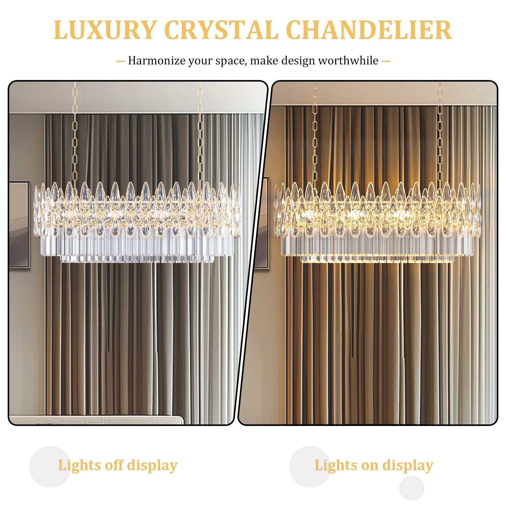 Rectangular Crystal Chandelier Pendant Lamp Light Fixtures w/ Raindrop Crystal