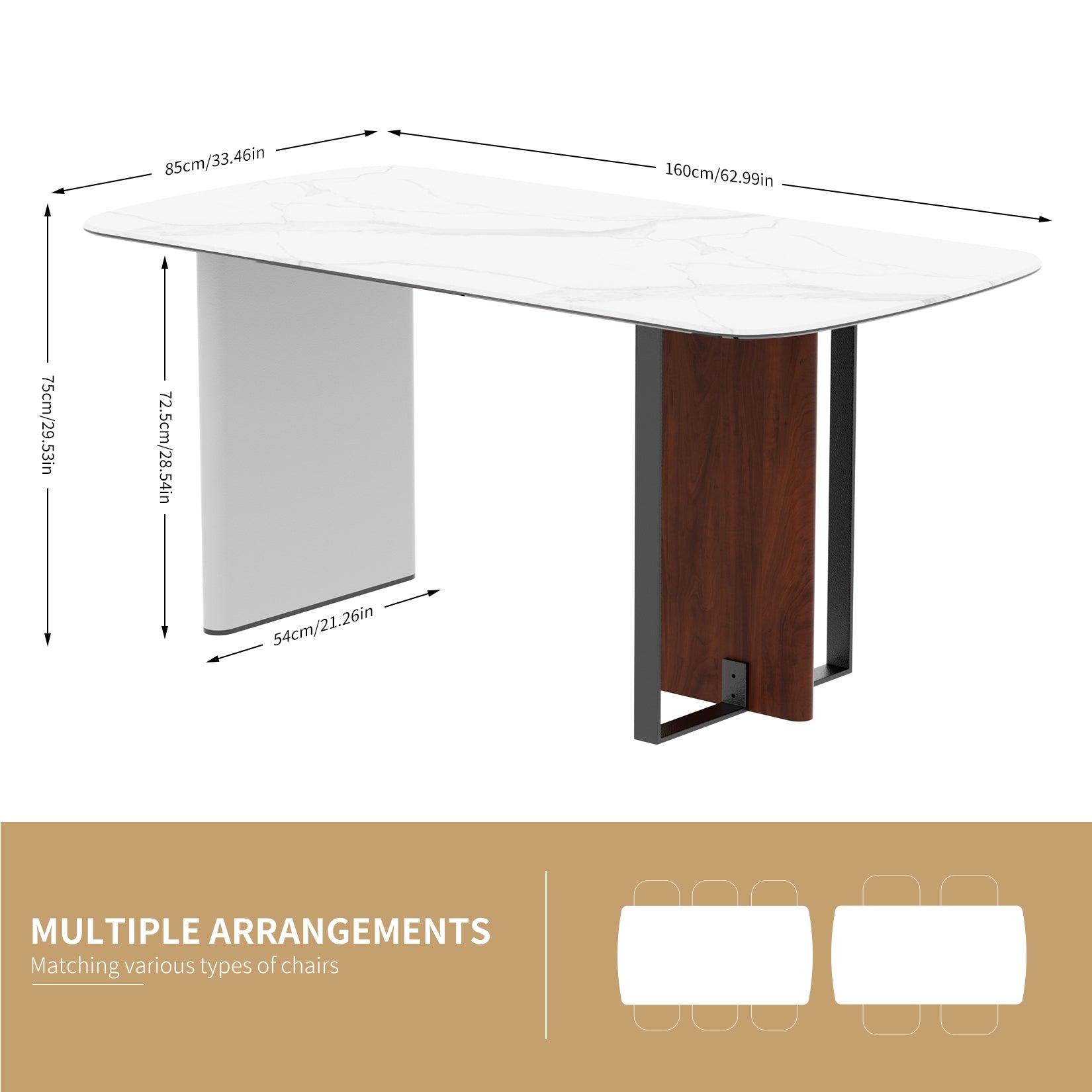 63” Rectangular Dining Table Only Kitchen Table Seats 4-6 People w/ Sintered Stone Tempered Glass-top