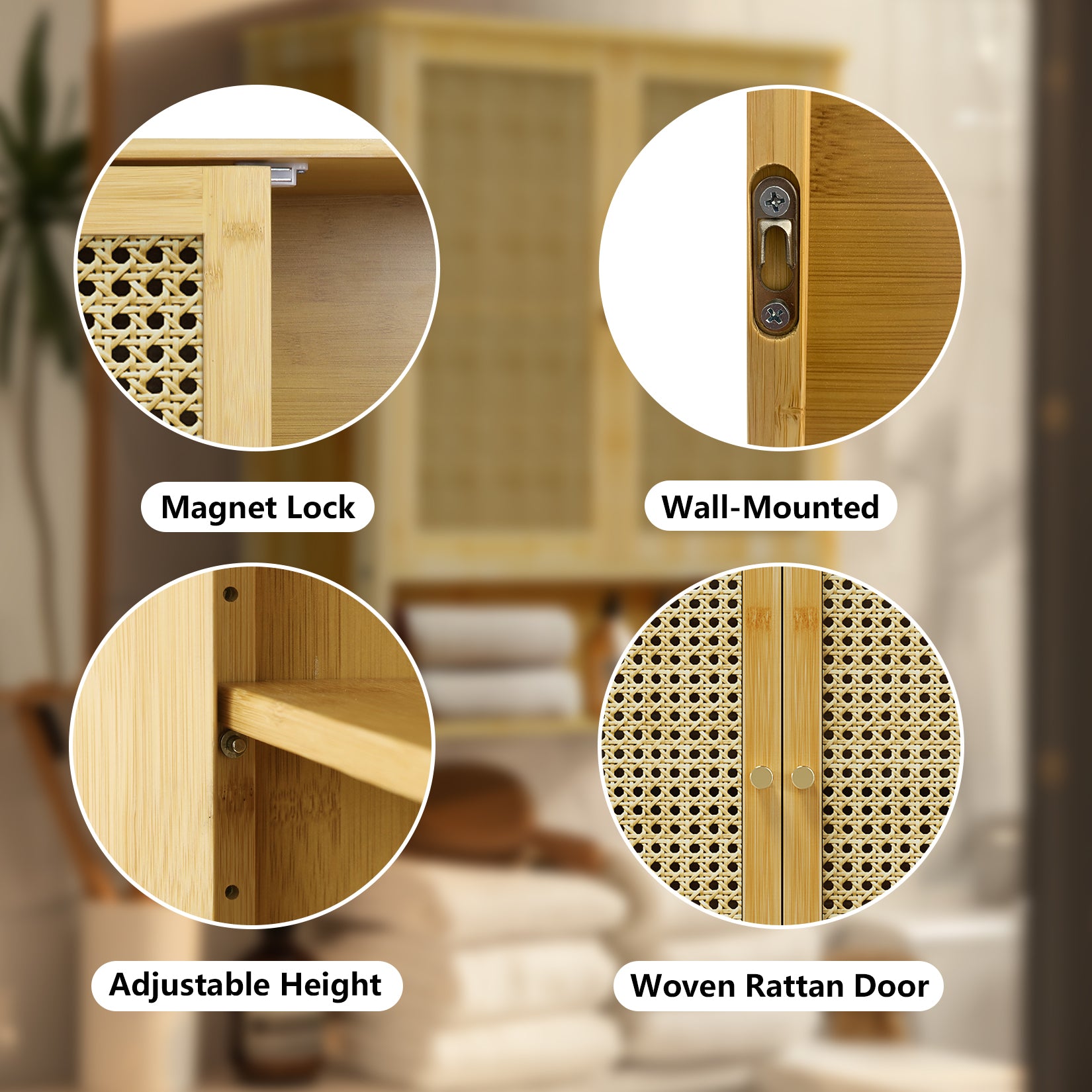 Solid Wood Bamboo Bathroom Wall Cabinet Over the Toilet Kitchen Storage Cabinet