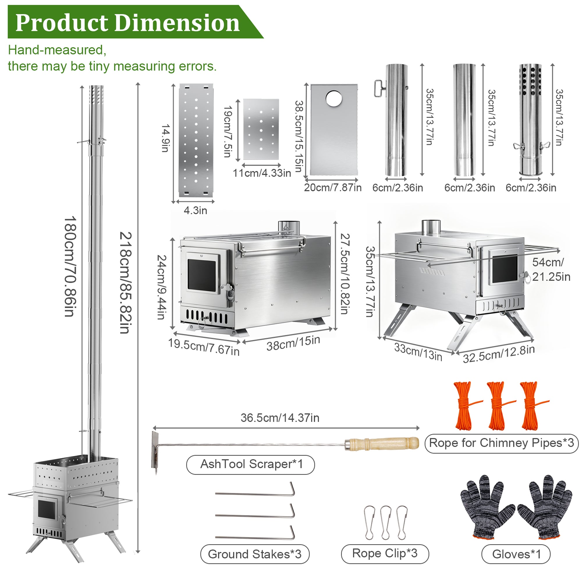 Wood Burning Sauna Stove Kit: 2 in 1 Portable Stainless Steel Heater Tent Stove for Outdoor Tents, Outdoor Sauna Hot Tent Stove with Chimney Pipes