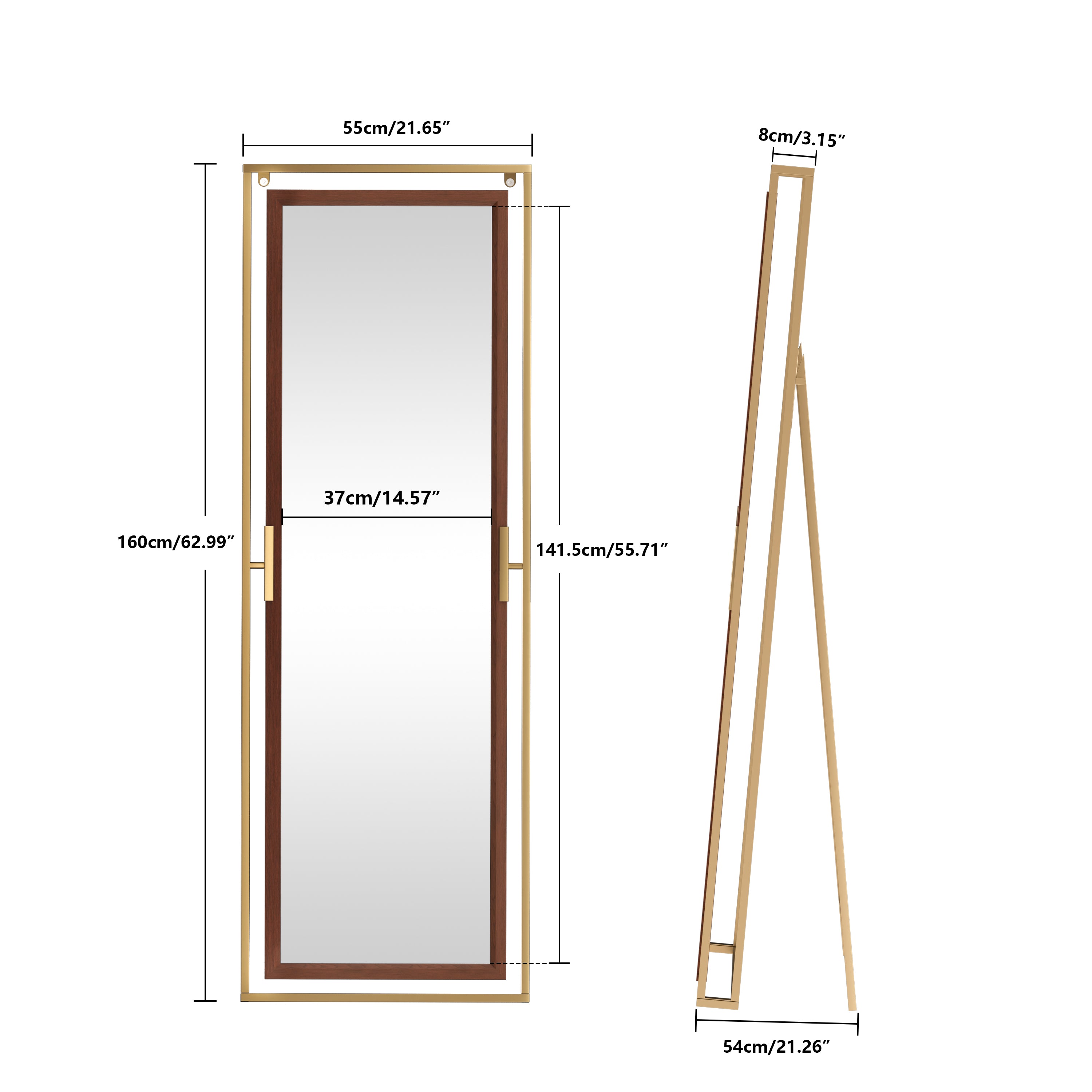 Full Length Mirror with Stand Wood Frame Wall Hanging/ Standing Dressing Mirror