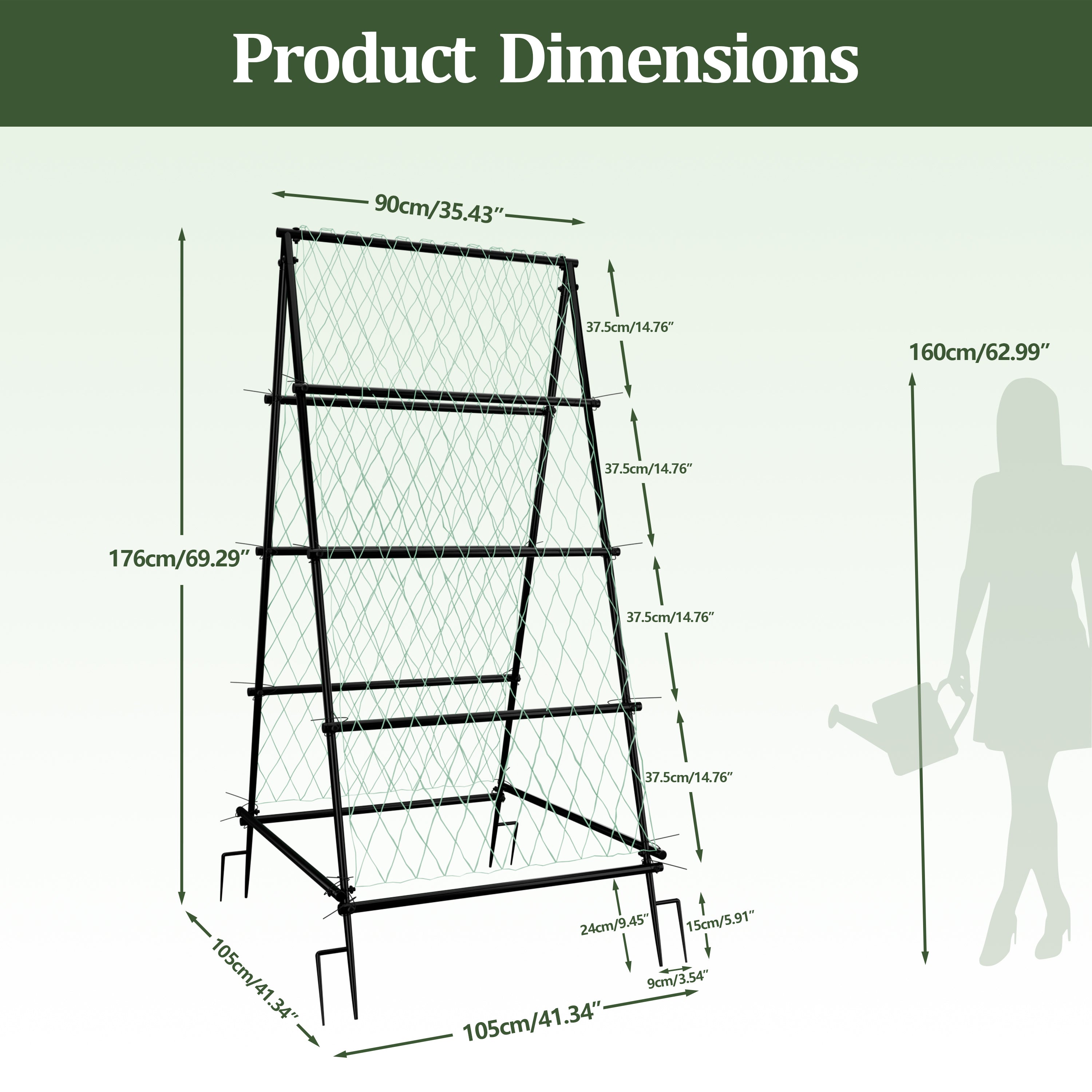 A Frame Cucumbers Trellis Garden Trellis for Climbing Plants with Nylon Netting