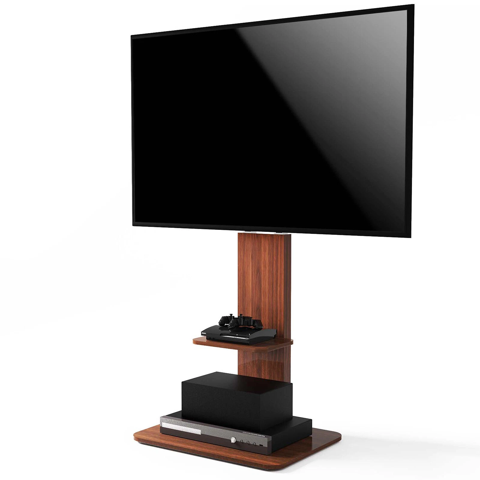 Floor TV Mount Stand with Wood Shelves for 32-65” LCD VESA 600x400mm