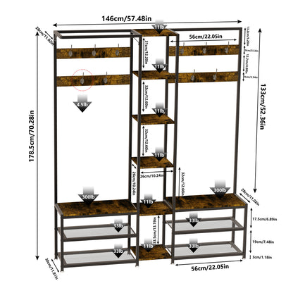 Industrial Corner Clothes Stand with Shoe Rack Storage Bench for Entryway