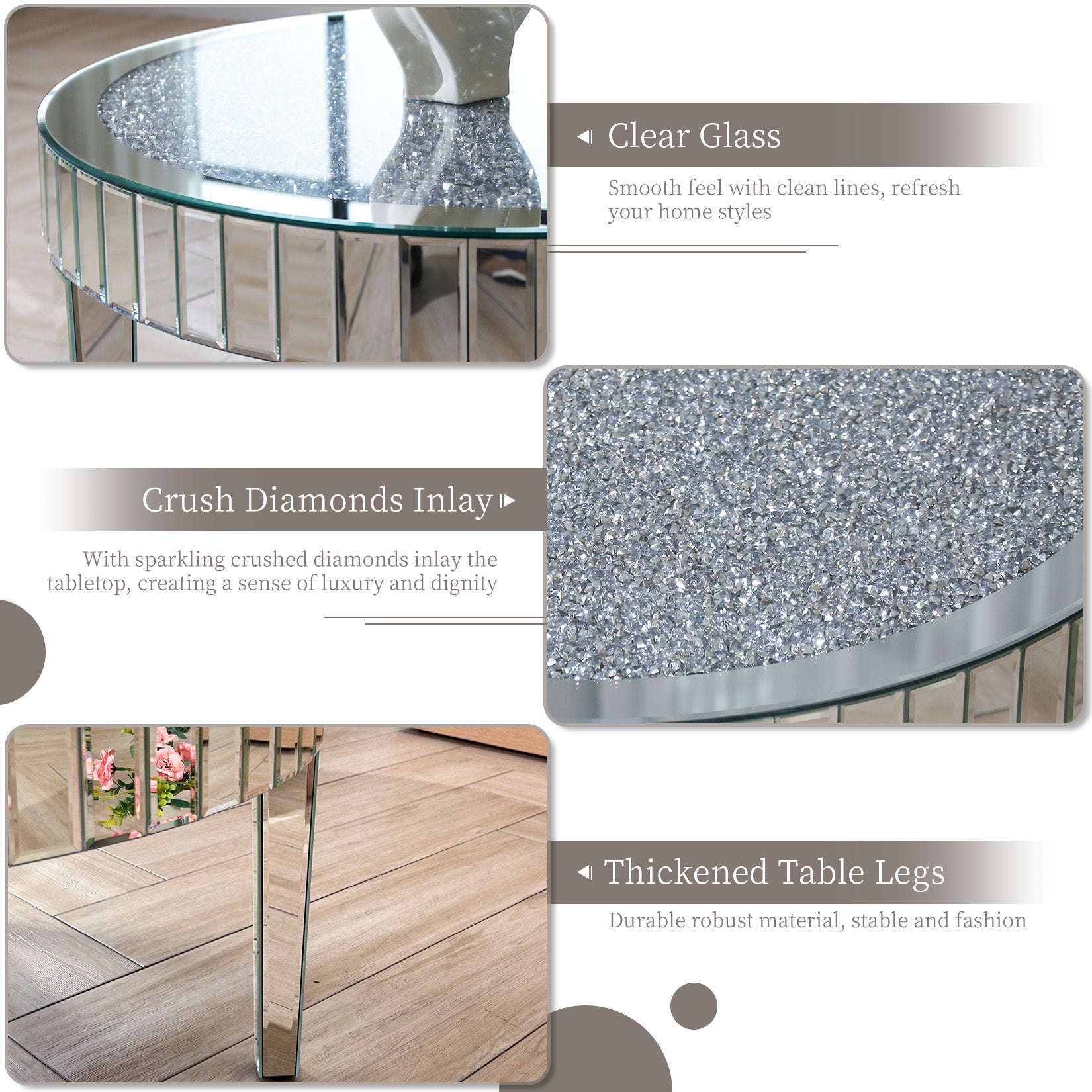 Clear Mirrored Center Table Coffee Table Crystal Diamonds Inlay Accent Table