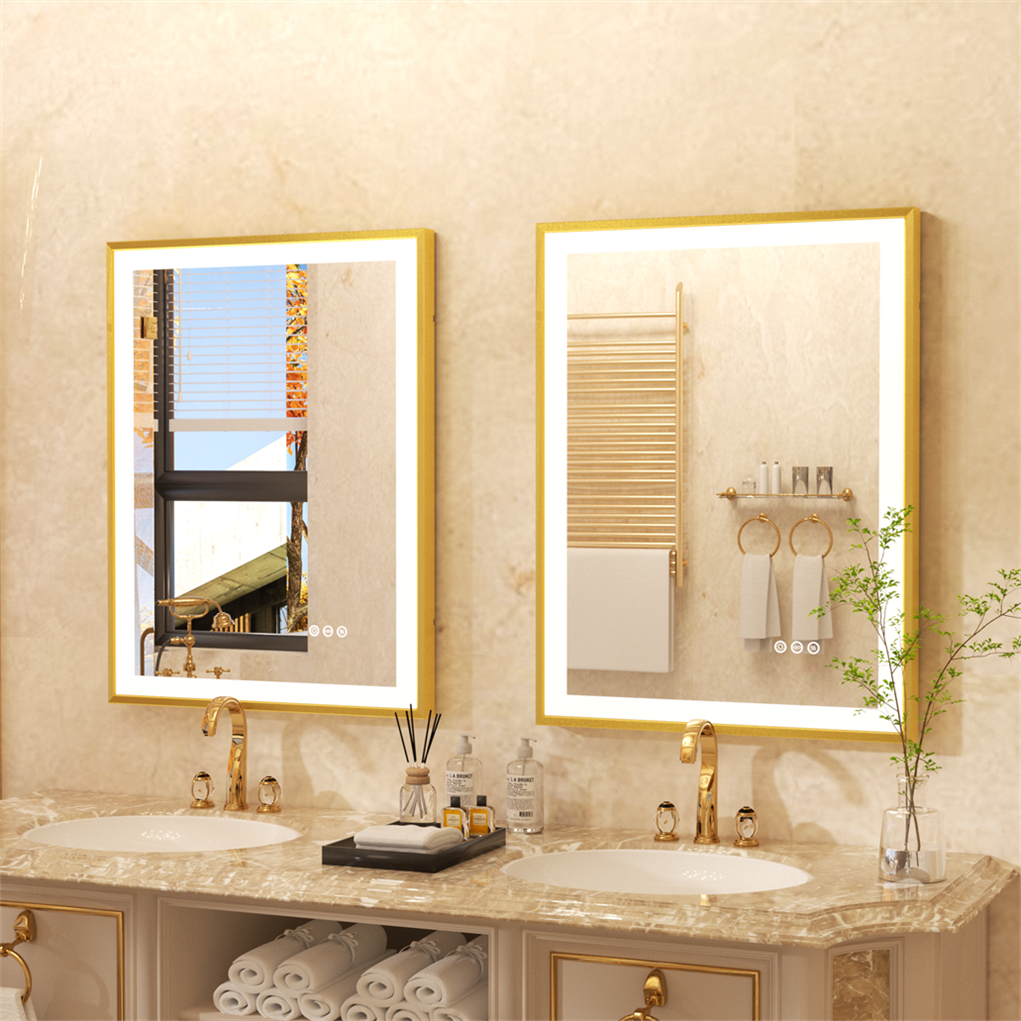 600*800mm Gold Aluminum Frame Front-lit Wall Bathroom Mirror