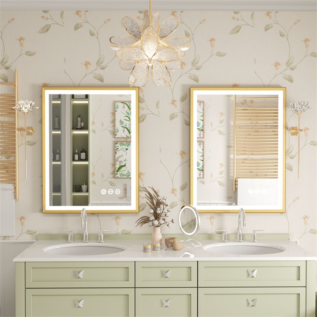 600*800mm Gold Aluminum Frame Front-lit Wall Bathroom Mirror
