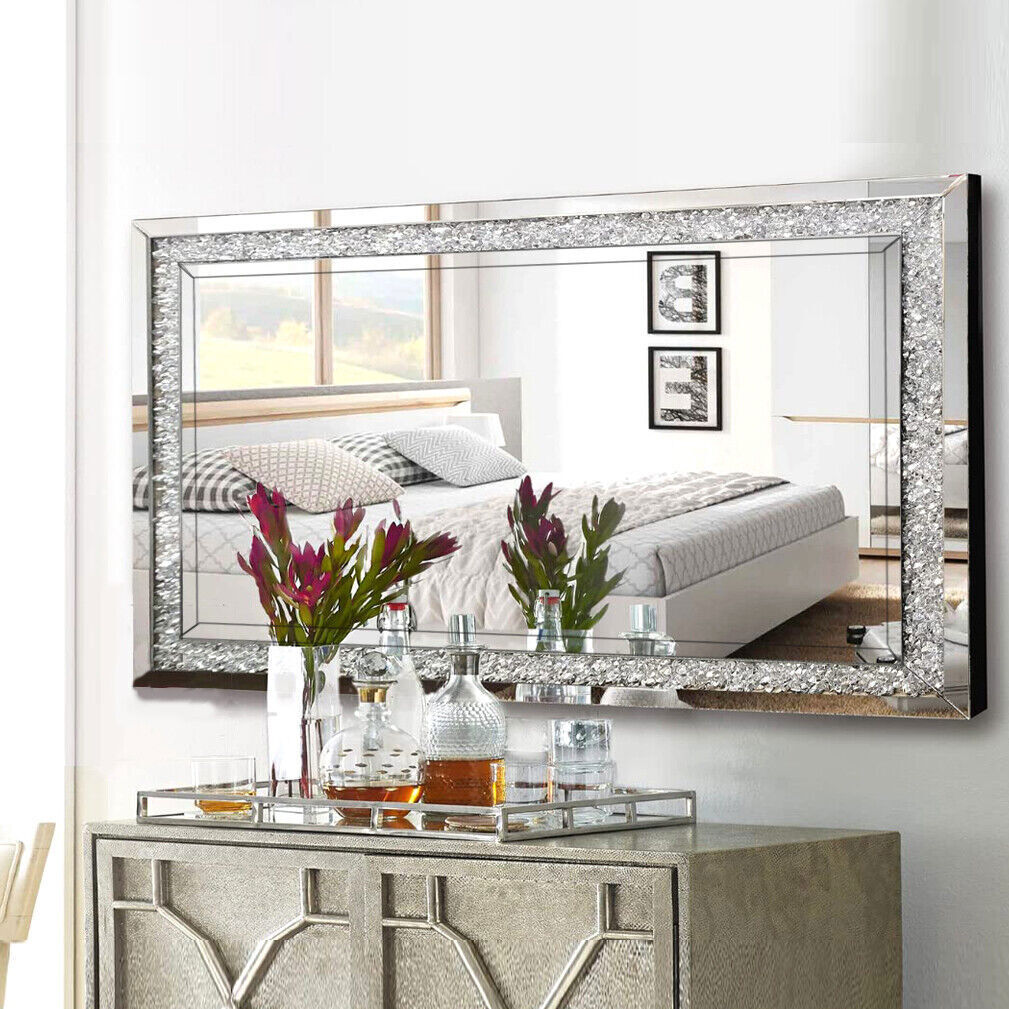 Rectangle Wall Accent Mirror with Crystal Crush Diamonds Inlay