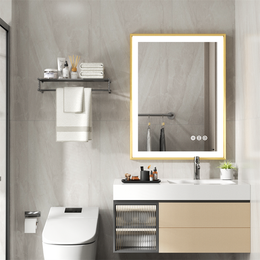 600*800mm Gold Aluminum Frame Front-lit Wall Bathroom Mirror