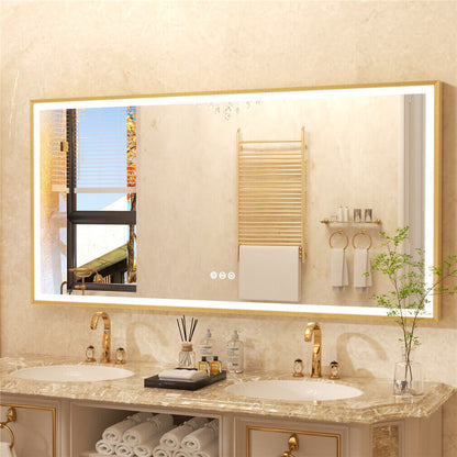 Rectangular Gold Aluminum Framed Front-lit LED Bathroom Mirror