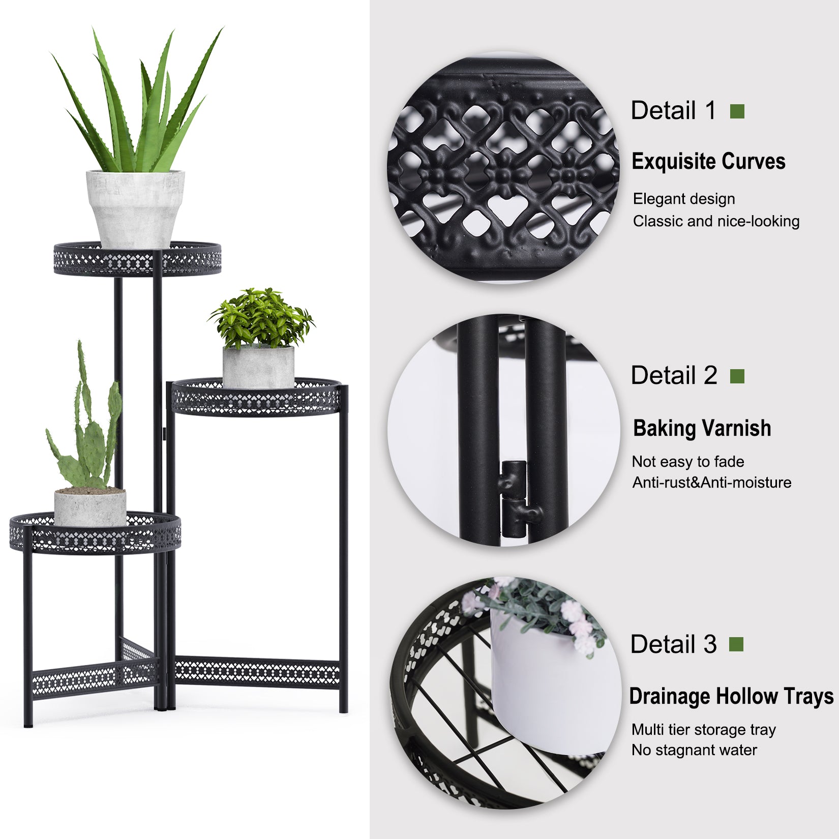 3 Tier Metal Planter Pots Holder for Garden Patio