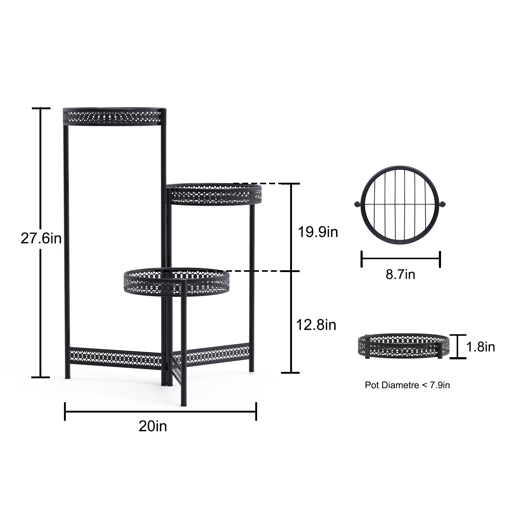 3 Tier Metal Planter Pots Holder for Garden Patio