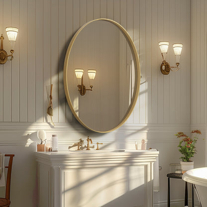 Brushed Gold Aluminum Framed Oval Wall Mirror