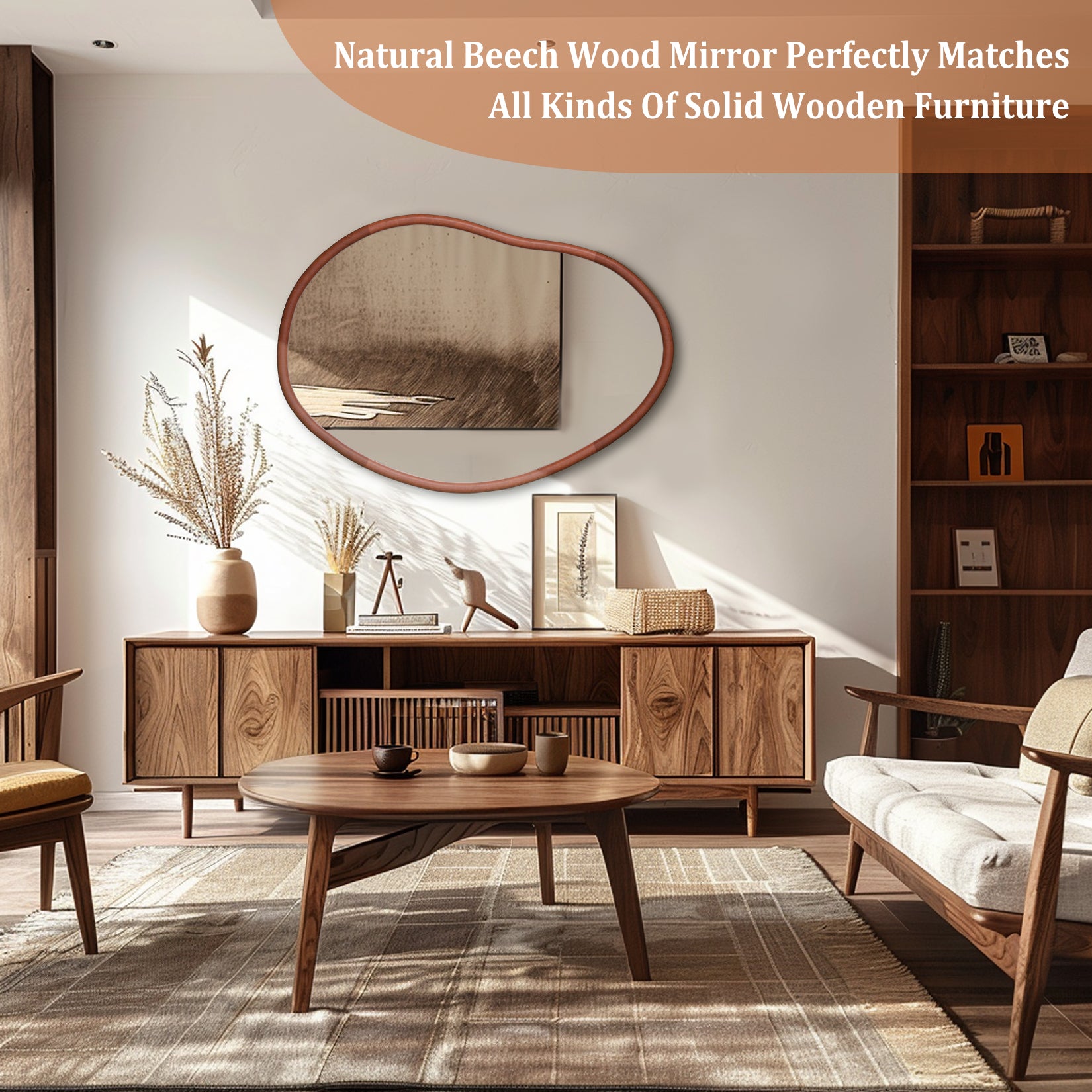 Asymmetrical Wood Mirror Irregular Wall Mirror, Same as Amazon