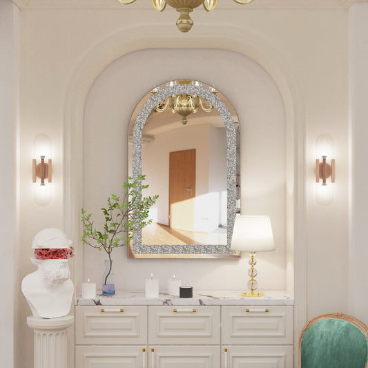 Arched-frame Wall Mirror with Crystal Crushed Diamond Inlay
