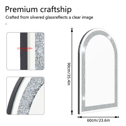 Arched-frame Wall Mirror with Crystal Crushed Diamond Inlay