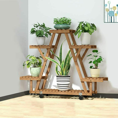 Multiple Flower Pots Holder Wooden Plant Stand - Elevate Garden Space