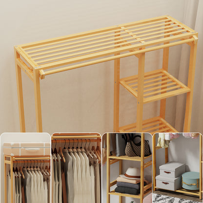 Bamboo Garment Rack Stand w/ Storage Shelves