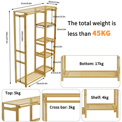 Functional Bamboo Garment Rack Stand w/ Storage Shelves