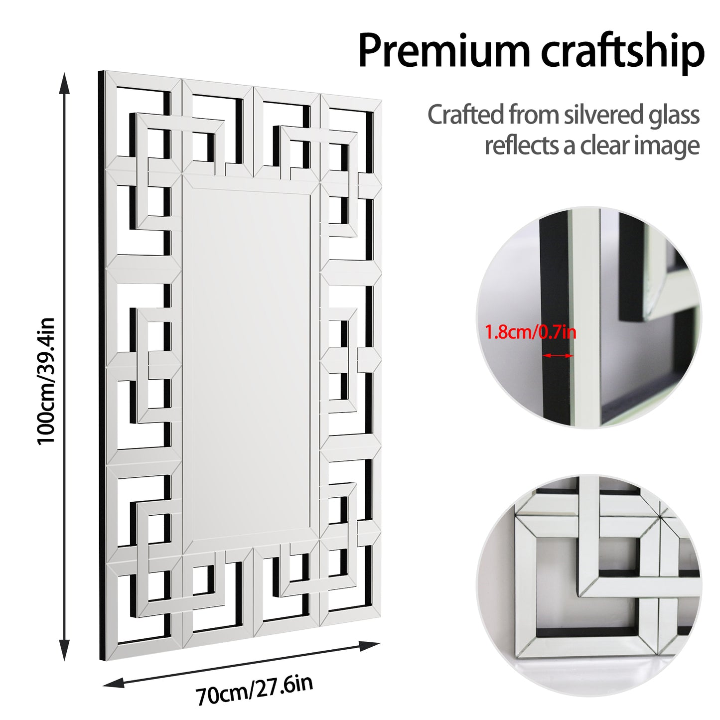 Modern Rectangle Silver Wall Accent Mirror
