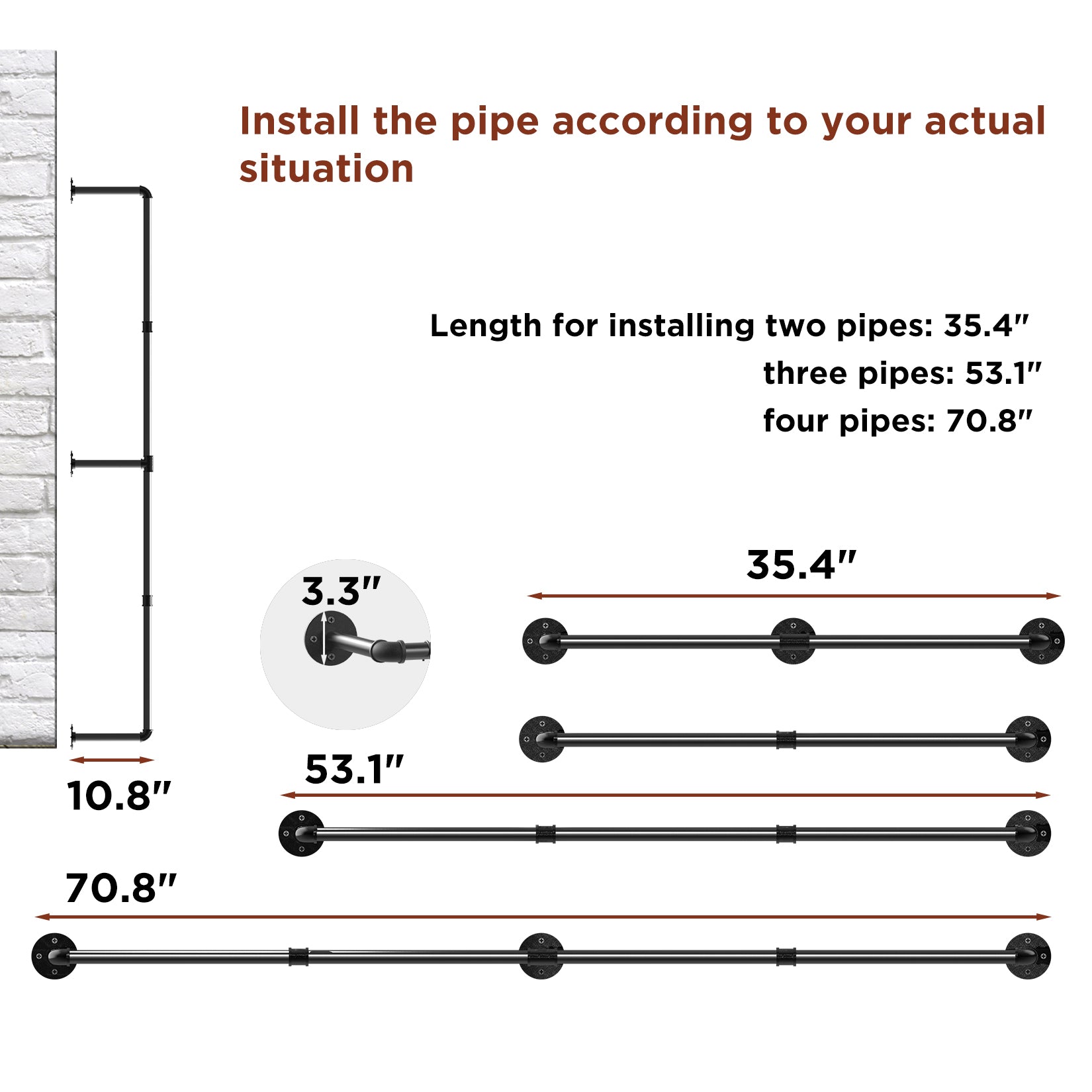 70.8” Industrial Pipe Clothes Rack Detachable Hanging Bar