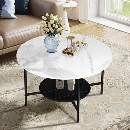 Round Coffee End Table with 2 Tiers