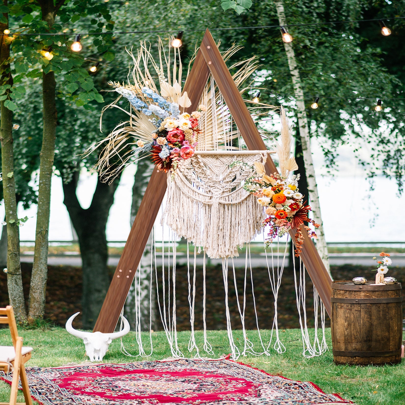 wooden wedding trellis Wooden Wedding Arch – Triangle Base, Rustic Ceremony Backdrop Stand – WisFor