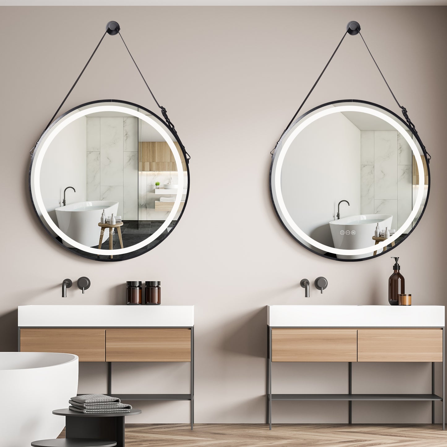 Led Illuminated Bathroom Mirror with Hanging Rope