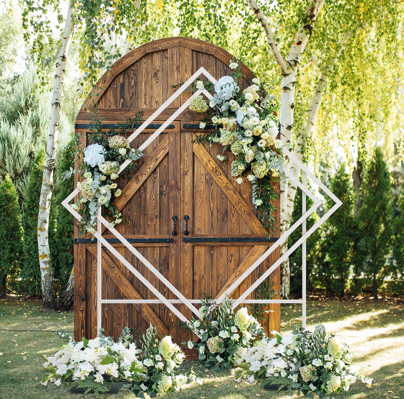 White Geometric Wedding Ceremony Backdrop Stand