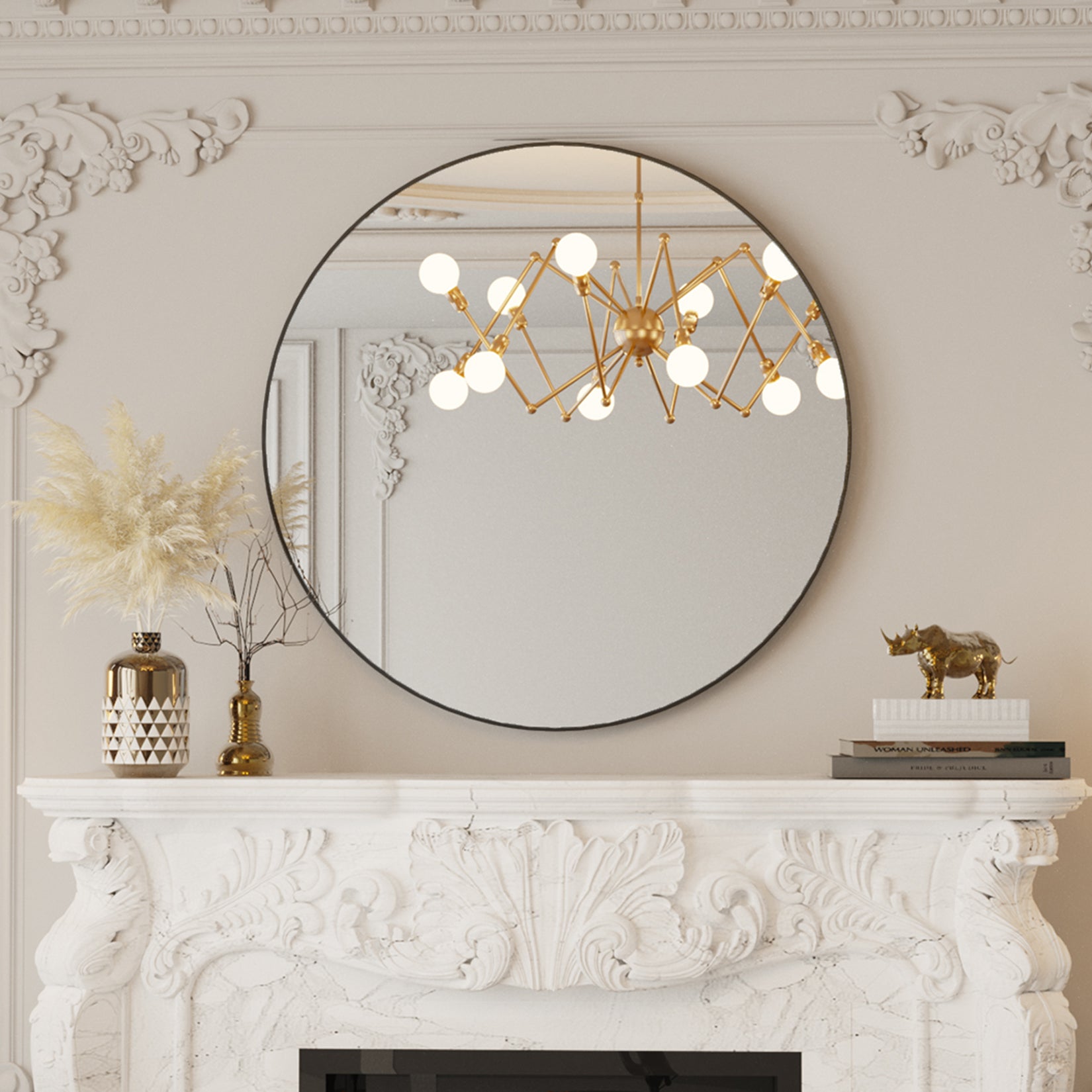 31.5” Round Wall Black Circular Mirror