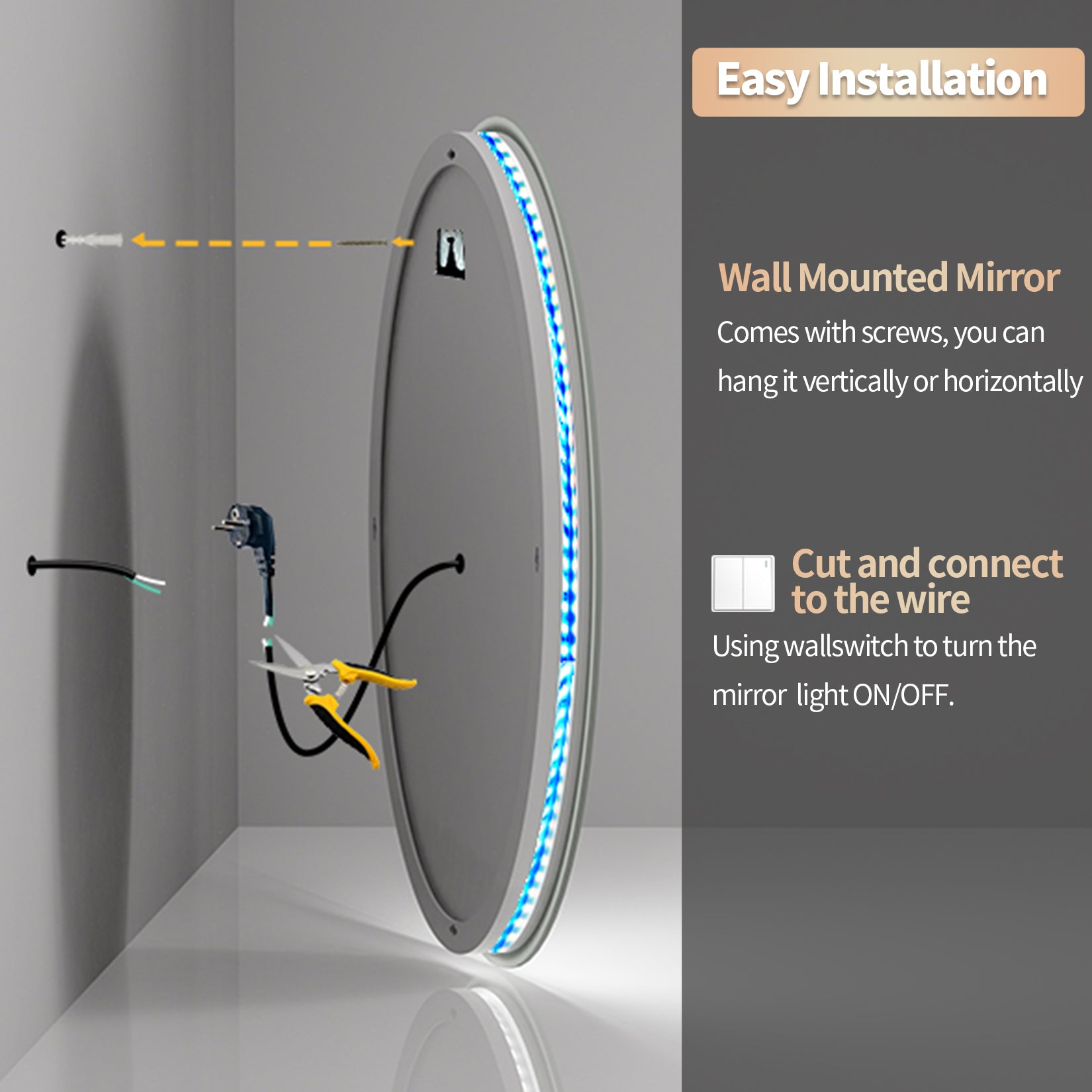 Round Led RGB Backlit Bathroom Mirror, Same as Amazon