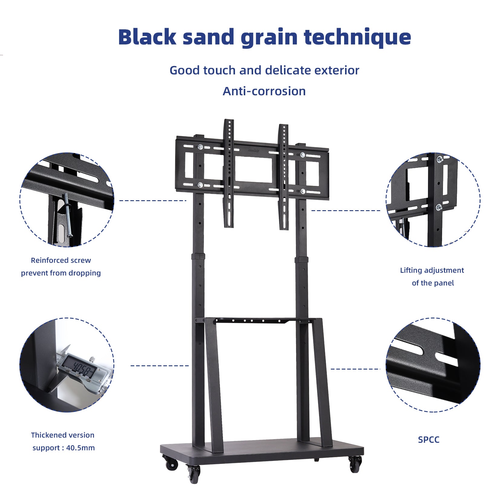 Heavy TV Floor Stand TV Cart Stand on Wheels for 32"-80"