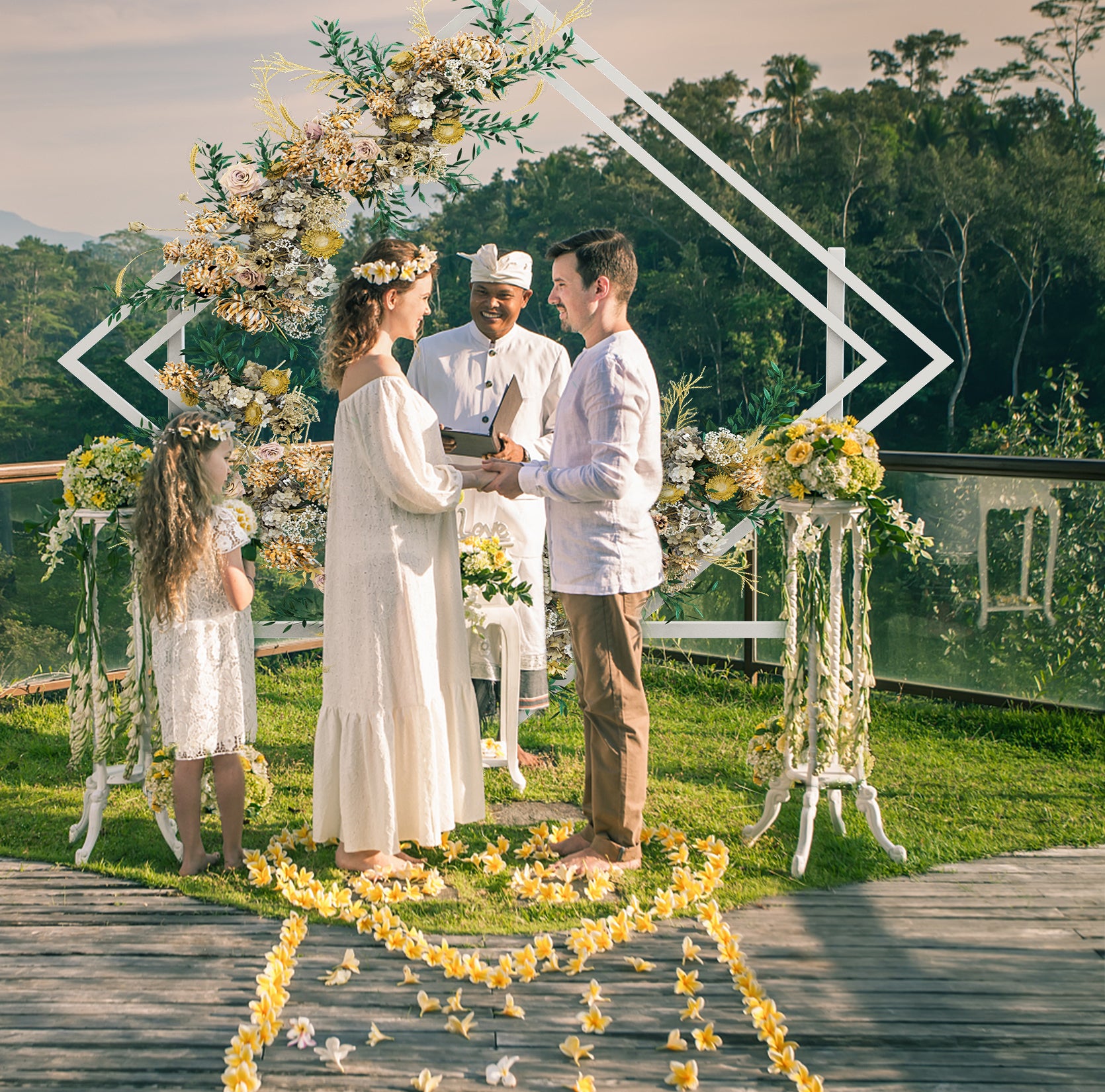 White Geometric Wedding Ceremony Backdrop Stand