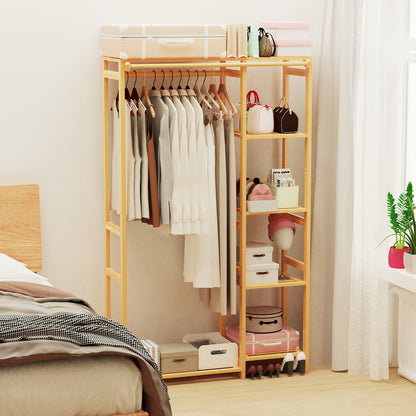 Bamboo Garment Rack Stand w/ Storage Shelves