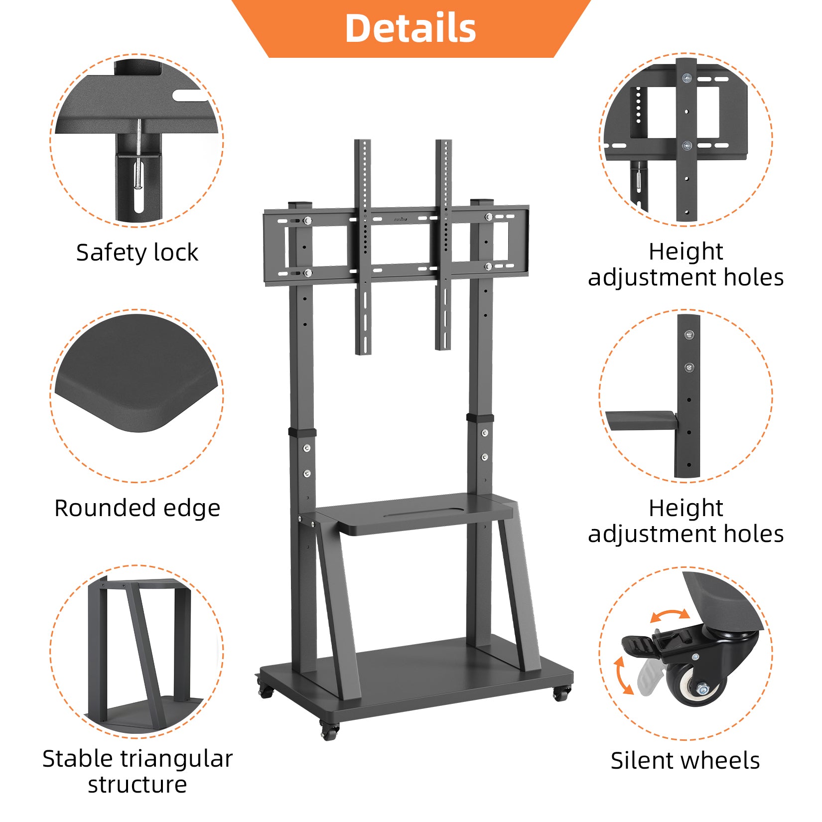 Floor Mobile TV Cart Stand for 32”-100” Screens MAX VESA 800x600mm