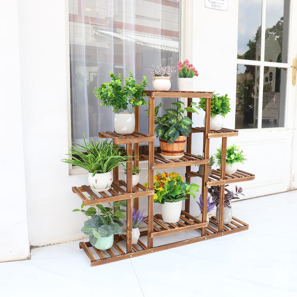 Carbonized Wooden Flower Rack Display Stand