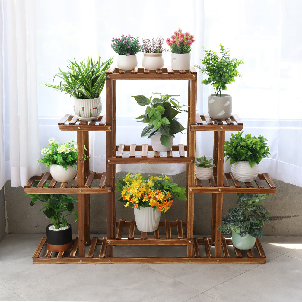 Carbonized Wooden Flower Rack Display Stand