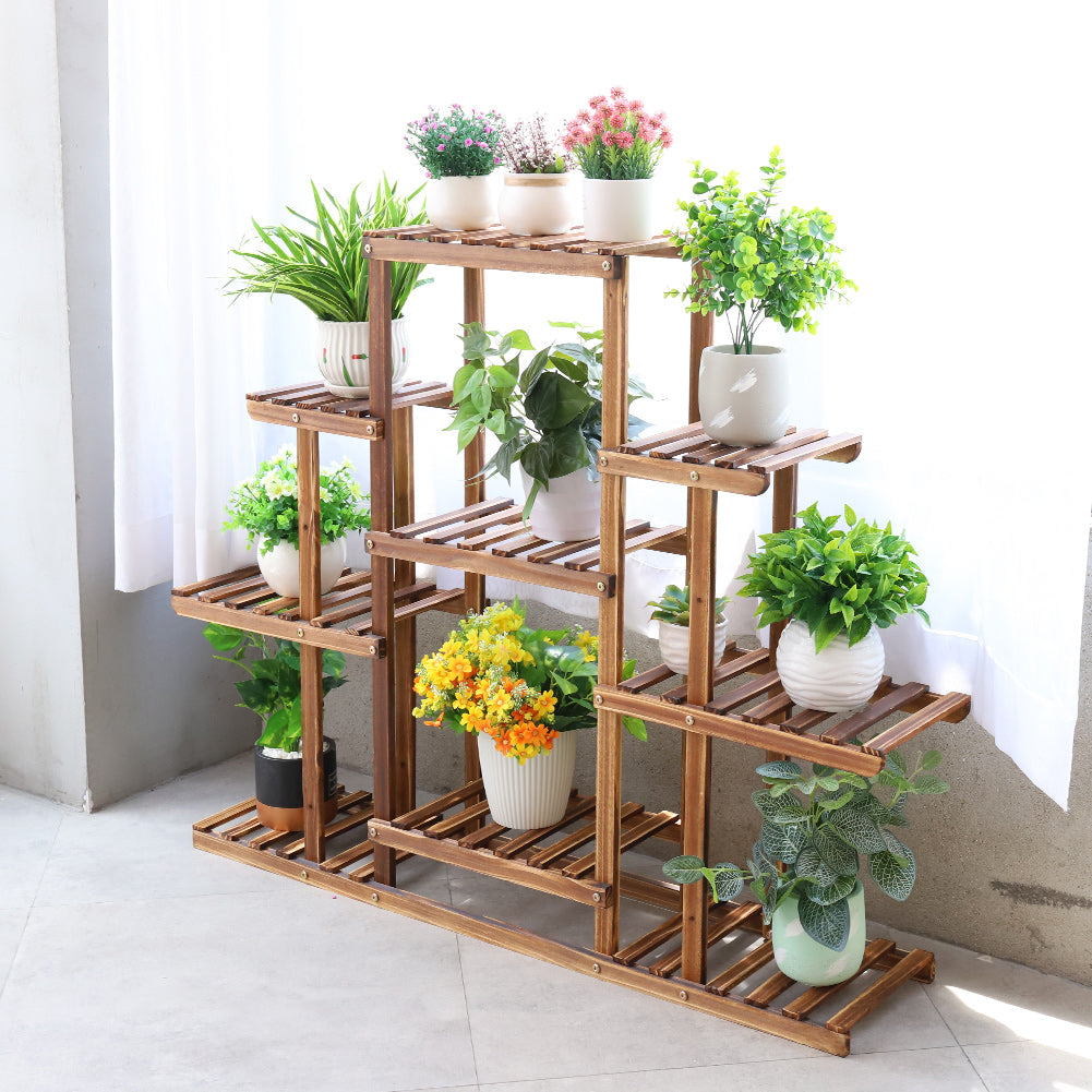 Carbonized Wooden Flower Rack Display Stand