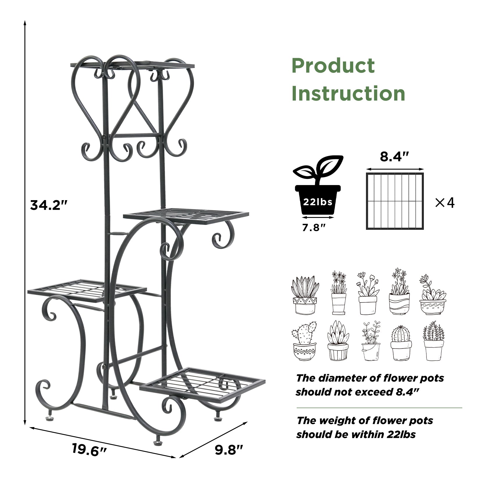 Metal Plants Stand for Garden Display