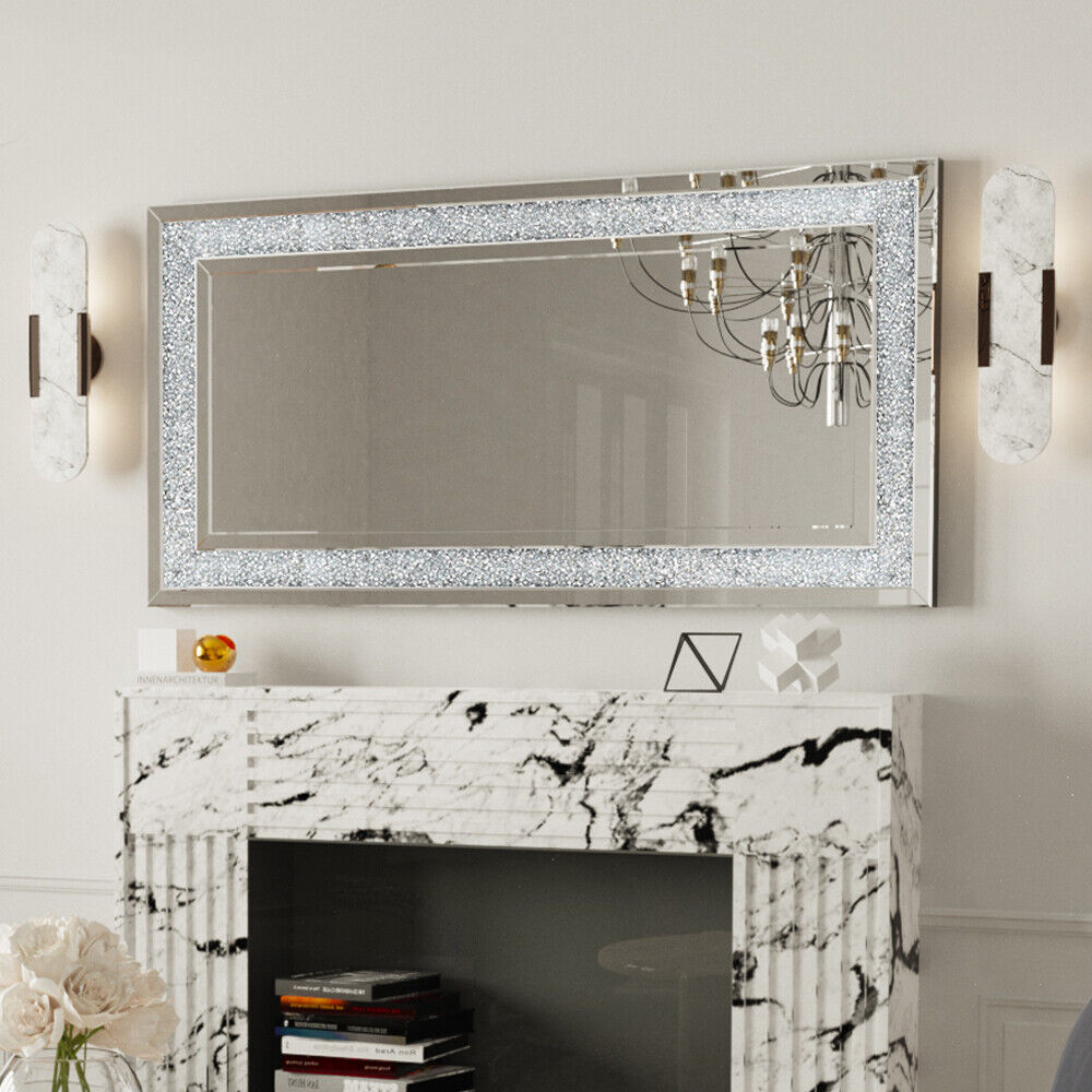 Rectangle Wall Accent Mirror with Crystal Crush Diamonds Inlay