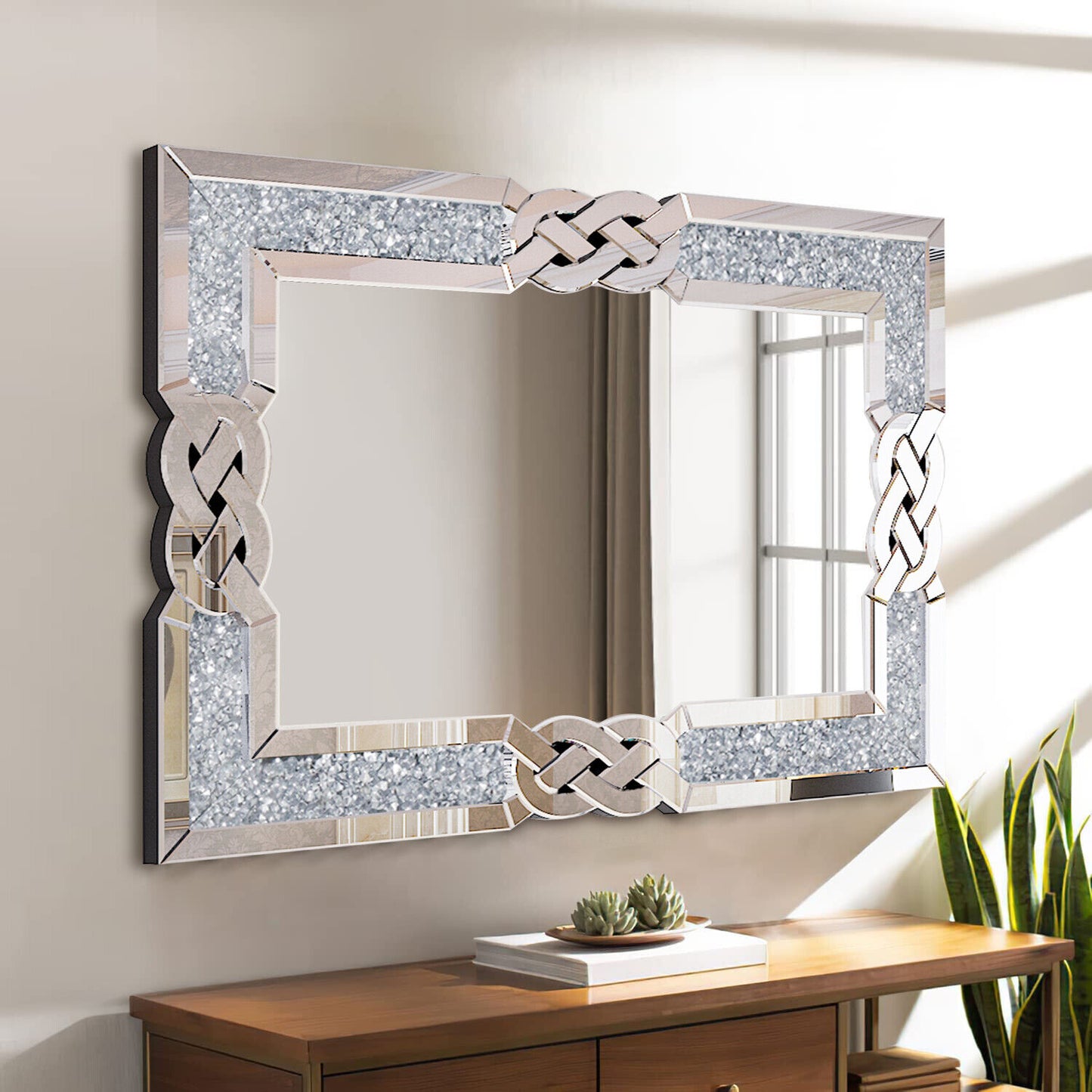 Rectangle Crystal Crushed Diamond Wall Hanging Mirror
