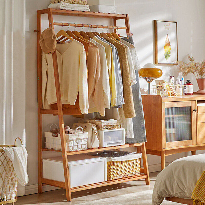 Bamboo Clothes Stand with Shelf - Eco-Friendly, Space-Saving Coat Rack ...